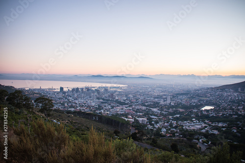 Sunrise On Lion's Head and Signal Hill Looking over Cape Town City In The Early Morning in South Africa