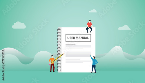 user manual concept with book manuals with team people read with modern flat style - vector