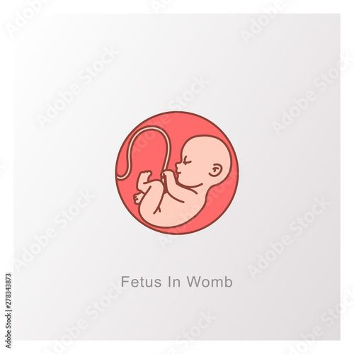 Baby in womb. Fetus symbol. Round logo.