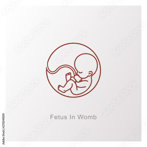 Baby in womb. Fetus symbol. Round logo.