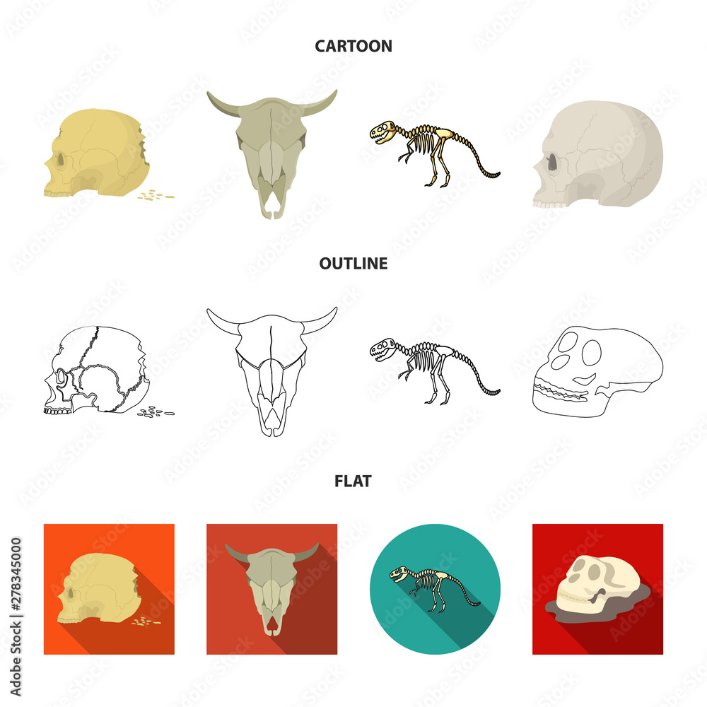 Fototapeta premium Vector illustration of skeleton and character logo. Set of skeleton and halloween vector icon for stock.