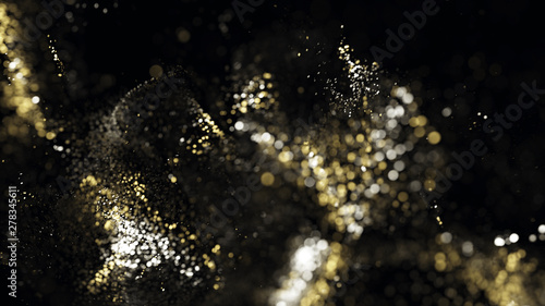 Golden glitter lights particles bokeh, abstract background, magic sparkle, shimmering dust with light effect