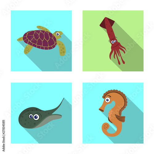 Vector design of sea and animal symbol. Set of sea and marine vector icon for stock.