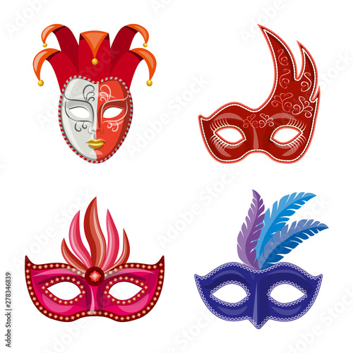 Vector design of carnival and theatrical icon. Set of carnival and mystery stock symbol for web.