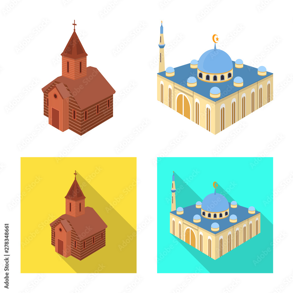 Vector design of temple and historic symbol. Set of temple and faith vector icon for stock.