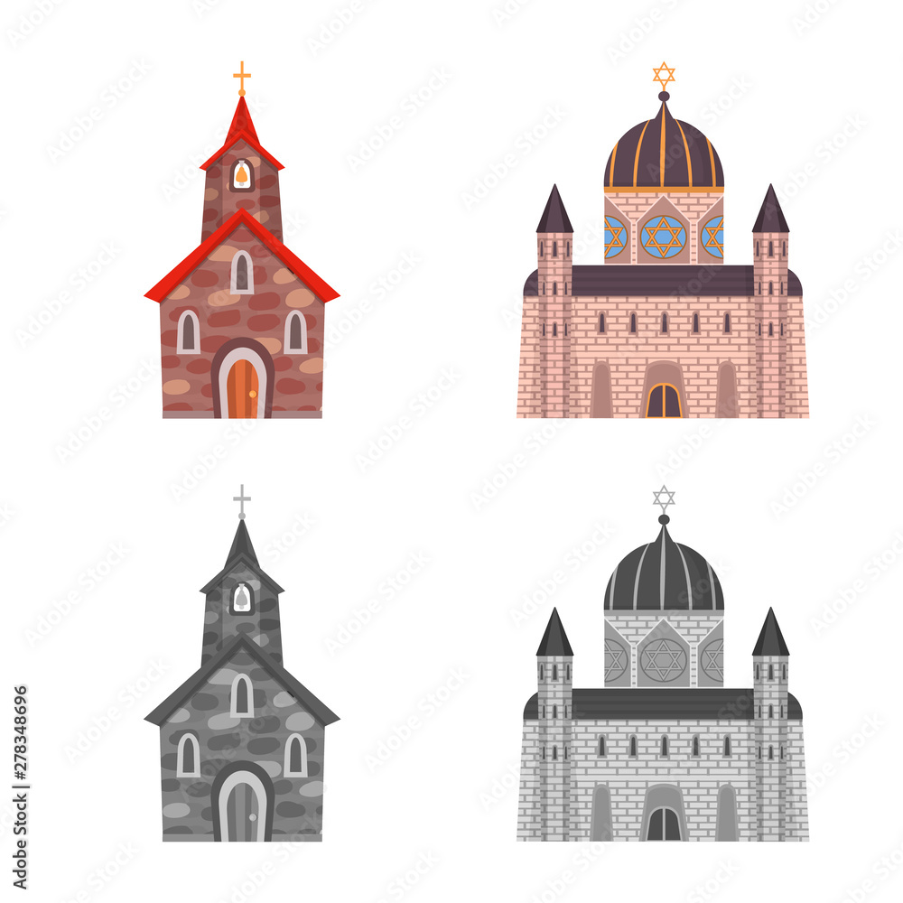 Vector illustration of cult and temple sign. Collection of cult and parish vector icon for stock. Vector illustration of cult and temple sign. Collection of cult and parish vector icon for stock.