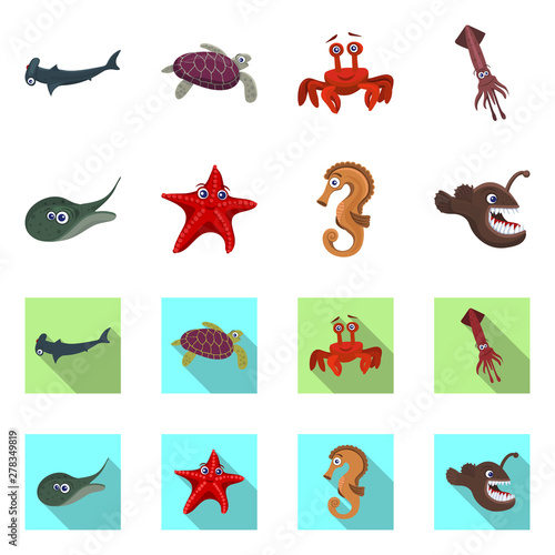 Vector design of sea and animal sign. Set of sea and marine vector icon for stock.