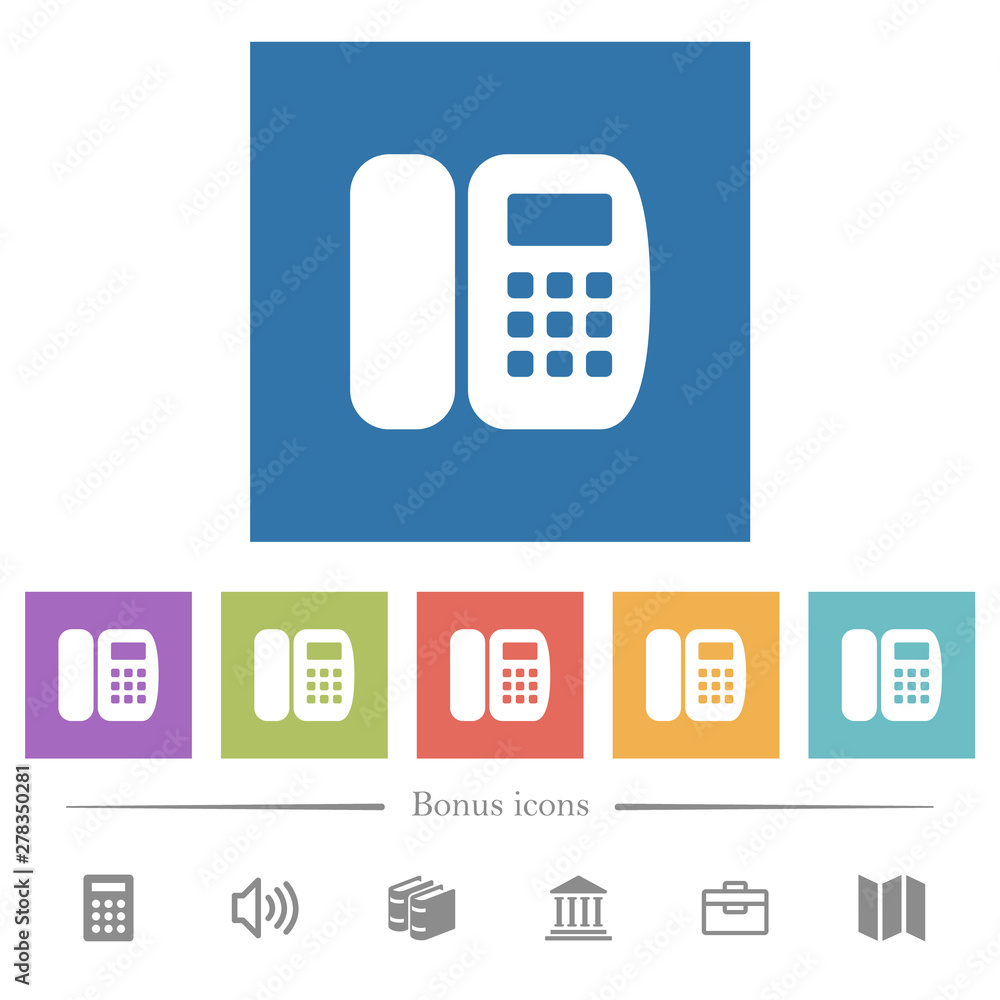 Office phone flat white icons in square backgrounds Office phone flat white icons in square backgrounds