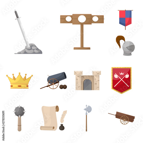 Vector illustration of medieval and history logo. Collection of medieval and tournament vector icon for stock.