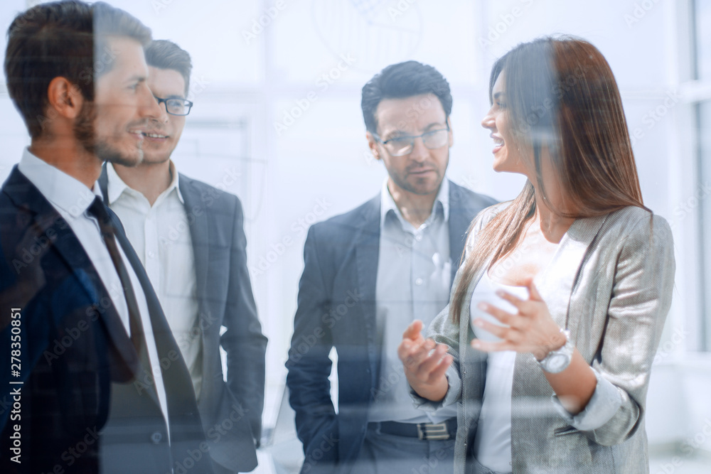 young business woman talking to business partners young business woman talking to business partners