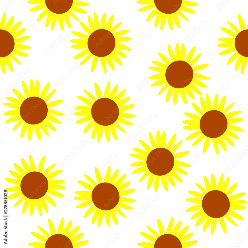 sunflowers drawing on white, vector seamless pattern sunflowers drawing on white, vector seamless pattern