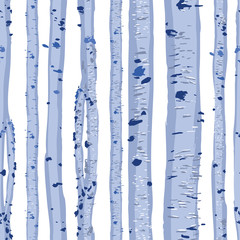 Stickers Berken patronen Blauwe berken naadloos bospatroon  © Ekaterina Glazkova
