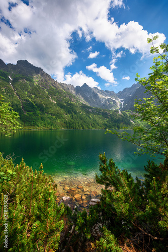 Green water lake Morskie Oko, Tatry Mountains.