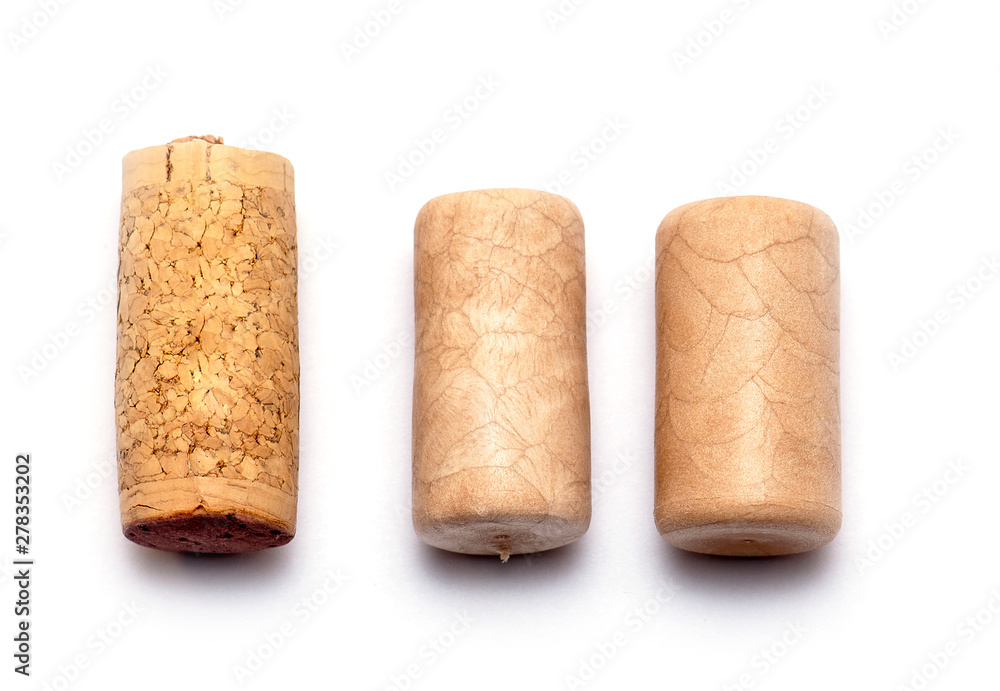 Top View of wooden Cork Wine Cork isolated on white Background