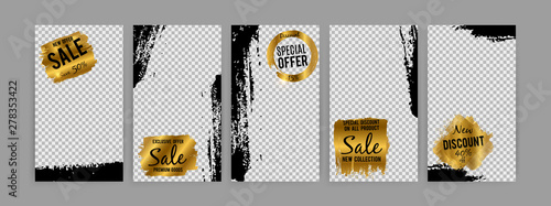 Inspired by instagram - social media vector stories sale template with grunge effect. Illustration of story instagram with grunge effect, discount and offer advertising in application interface
