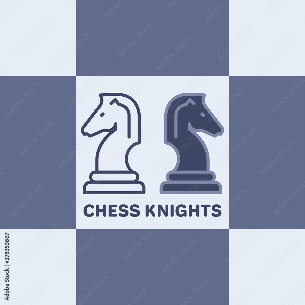 flat vector image on chess background, chess tournament and knight figures flat vector image on chess background, chess tournament and knight figures