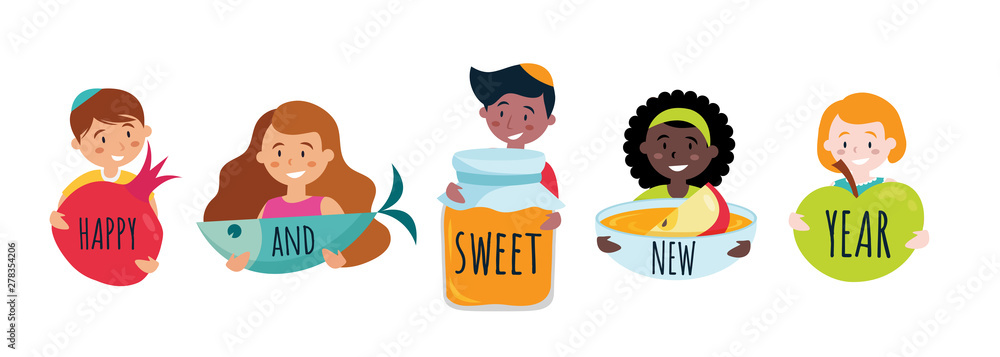 happy sweet new year banner with rosh hashana symbols. Vector happy sweet new year banner with rosh hashana symbols. Vector