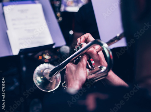 Trumpet musician playing on concert