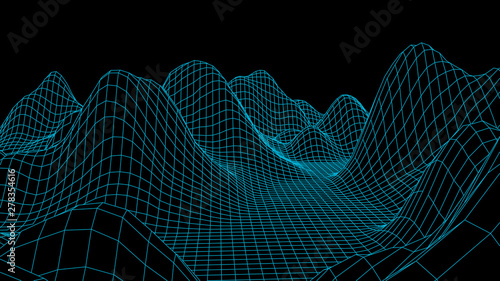 Wireframe landscape wire. Wireframe terrain polygon landscape design. 3d landscape