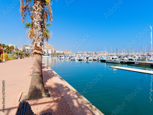 Beautiful promenade along the port and the sea in Alicante.