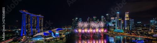 Photography Wide panorama of Singapore fireworks Aerial view with cityscape