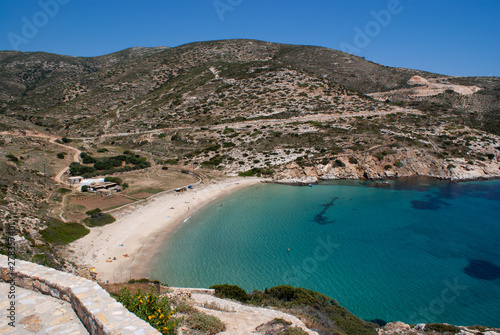 Greece, the island of Dhonoussa. A view of Kendros beach on a bright May day.