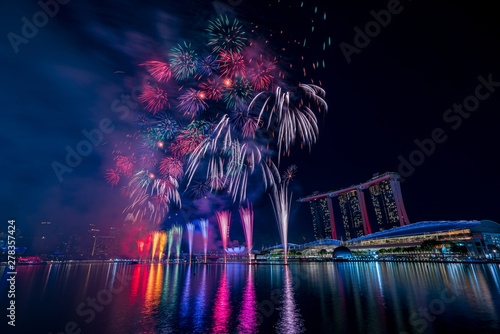 Singapore national day fireworks with Marina Bay Sands background photo