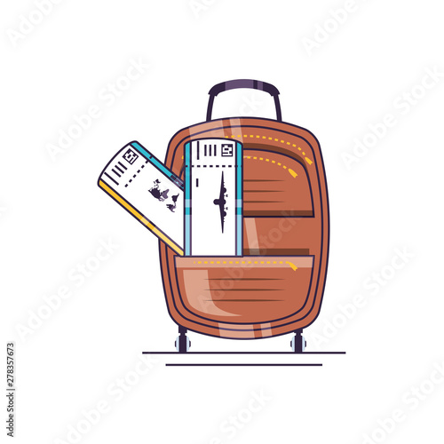 travel suitcase equipment with ticket flight