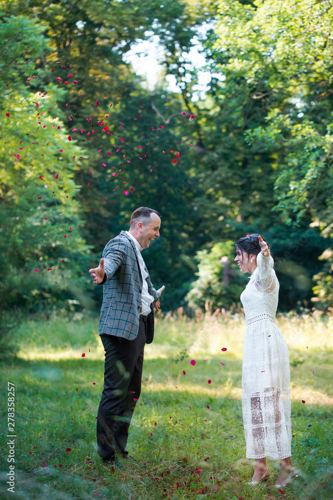 Fototapeta premium happy bride and groom
