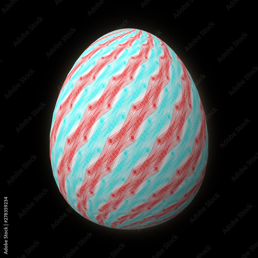 Happy Easter - Frohe Ostern, Artfully designed and colorful easter egg, 3D illustration on black background Happy Easter - Frohe Ostern, Artfully designed and colorful easter egg, 3D illustration on black background