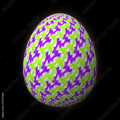 Happy Easter - Frohe Ostern  Artfully designed and colorful easter egg  3D illustration on black background