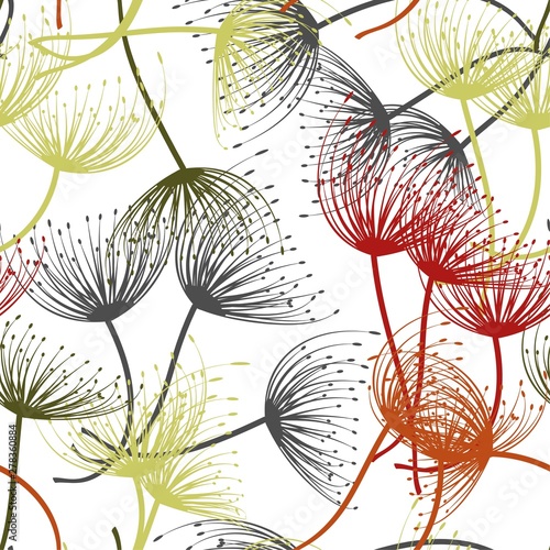 Seamless pattern. Flying of dandelion seeds. Stylish repeating texture. Vector.
