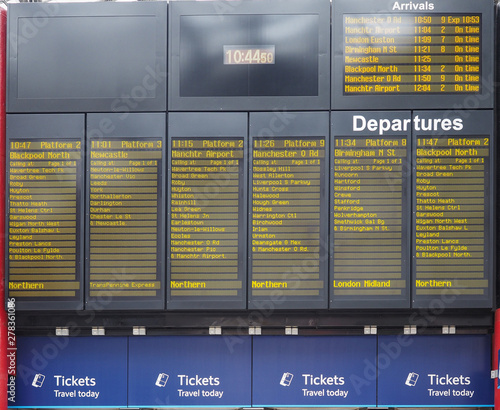 Arrivals and departures timetable at Liverpool Station photo