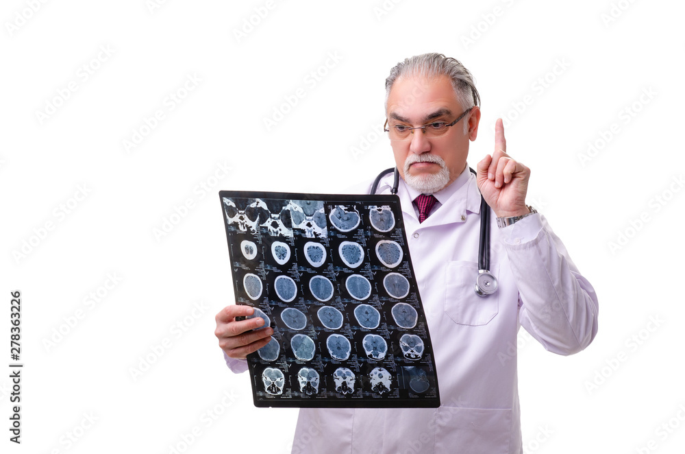 Old male doctor isolated on white Old male doctor isolated on white