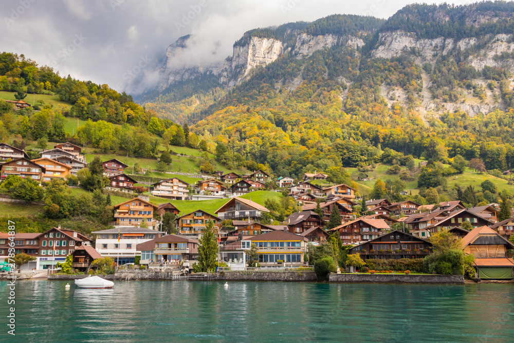 Mountain village next to Thun lake in Interlaken , Switzerland