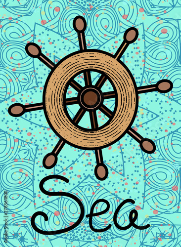 Cartoon image of the helm of the ship. - Vector