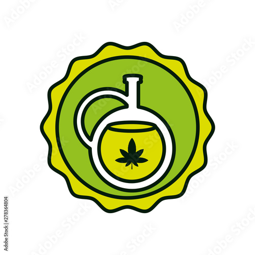 cannabis leaf plant with oil jar