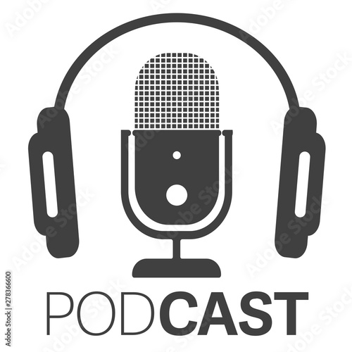 simple podcast icon or logo with headphones and microphone vector illustration
