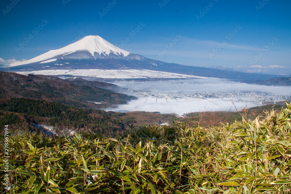Fototapeta premium 忍野村 二十曲峠 夜明けの富士山