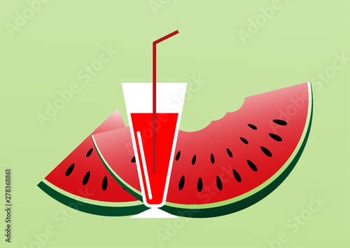 Watermelon juice and sliced of watermelon, Summer time background - vector illustration.