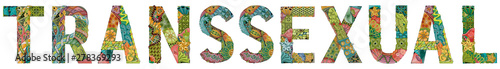Word TRANSSEXUAL with a pattern in tribal Indian style. Vector illustration