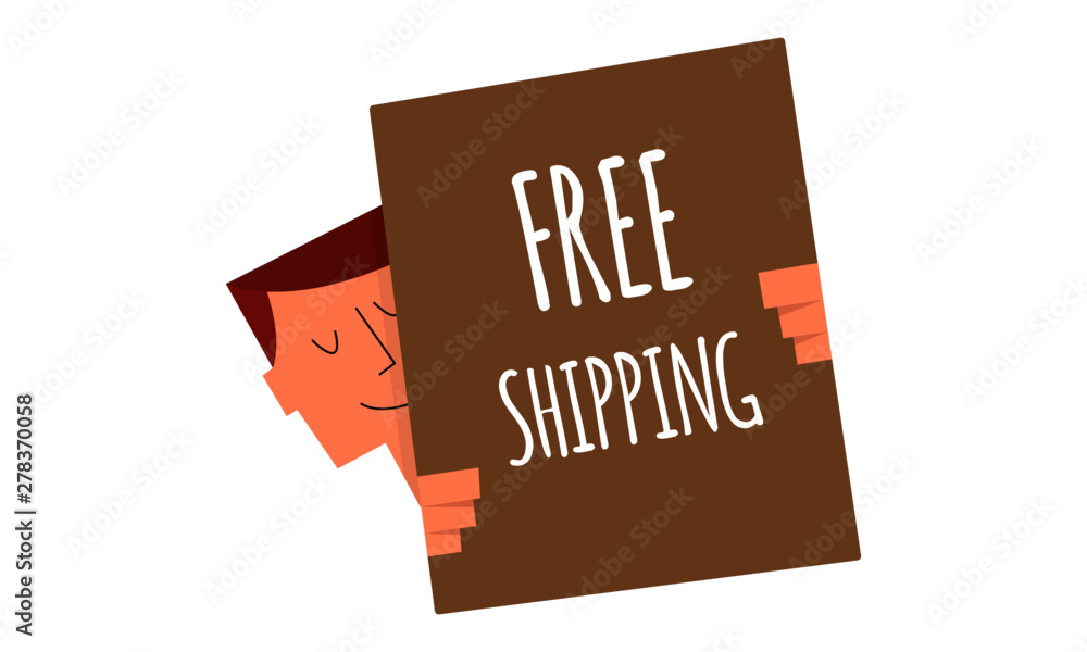 Free shipping sign on a board vector illustration. Man holding a sign Free shipping sign on a board vector illustration. Man holding a sign