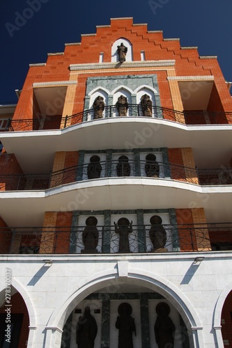 View of the city buildings on the Bruges embankment in the city of Yoshkar-Ola