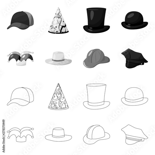 Vector illustration of clothing and cap symbol. Set of clothing and beret vector icon for stock.