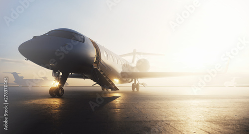 Quadro su tela Business private jet airplane parked at terminal