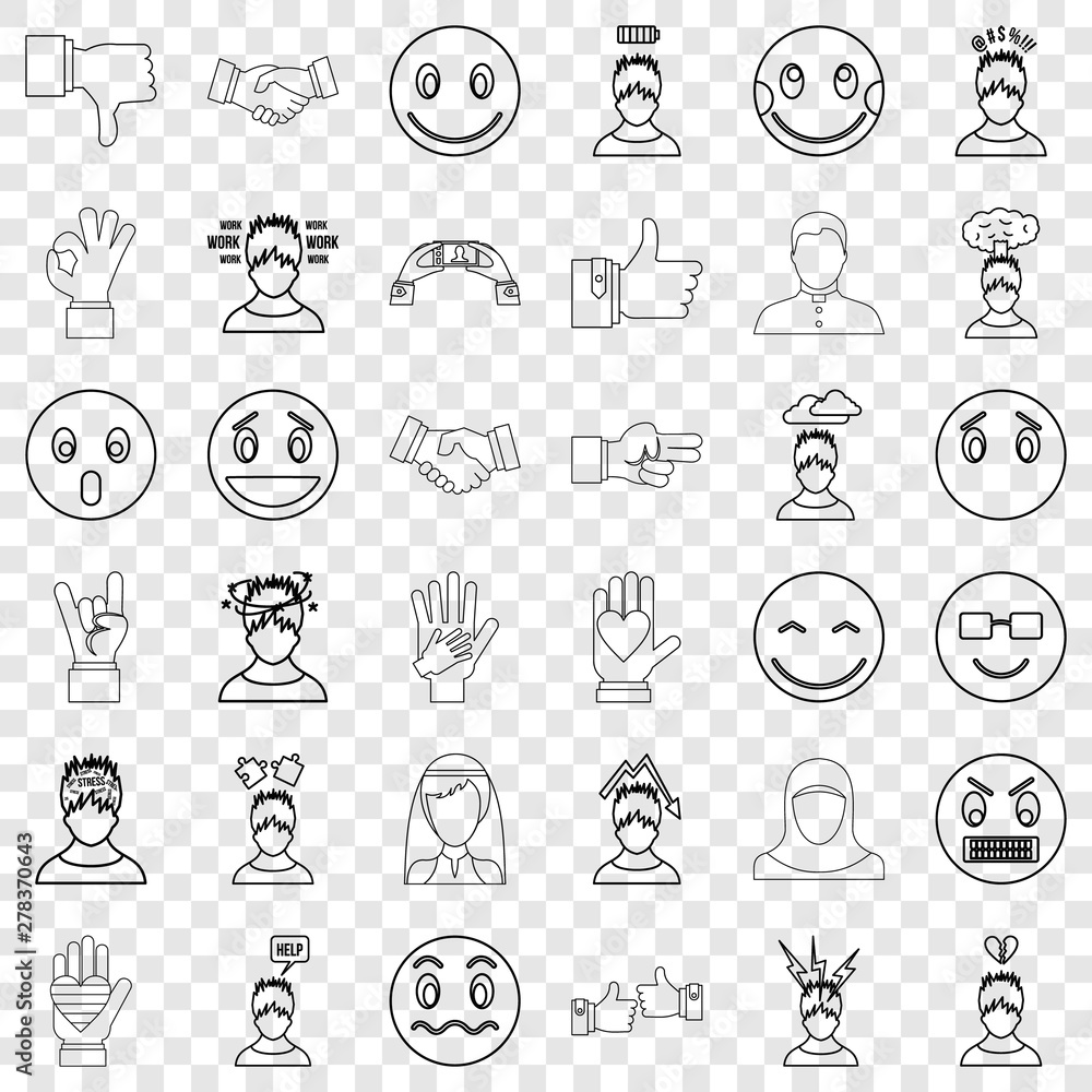 Stressed icons set. Outline style of 36 stressed vector icons for web for any design