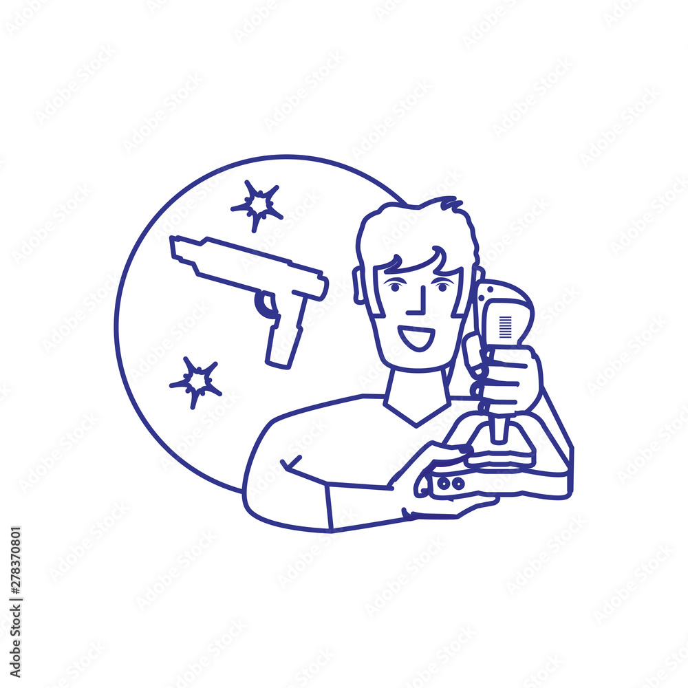 young boy using video game joystick control young boy using video game joystick control