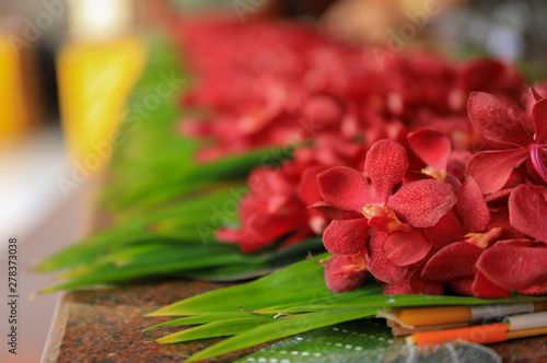 Flowers for worship in the temple photo