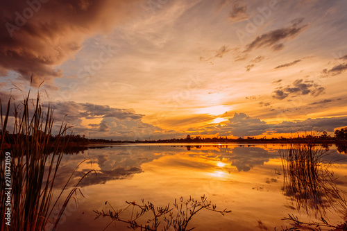 Sunset with reflection on the lake