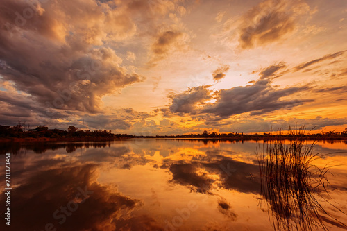 Sunset with reflection on the lake